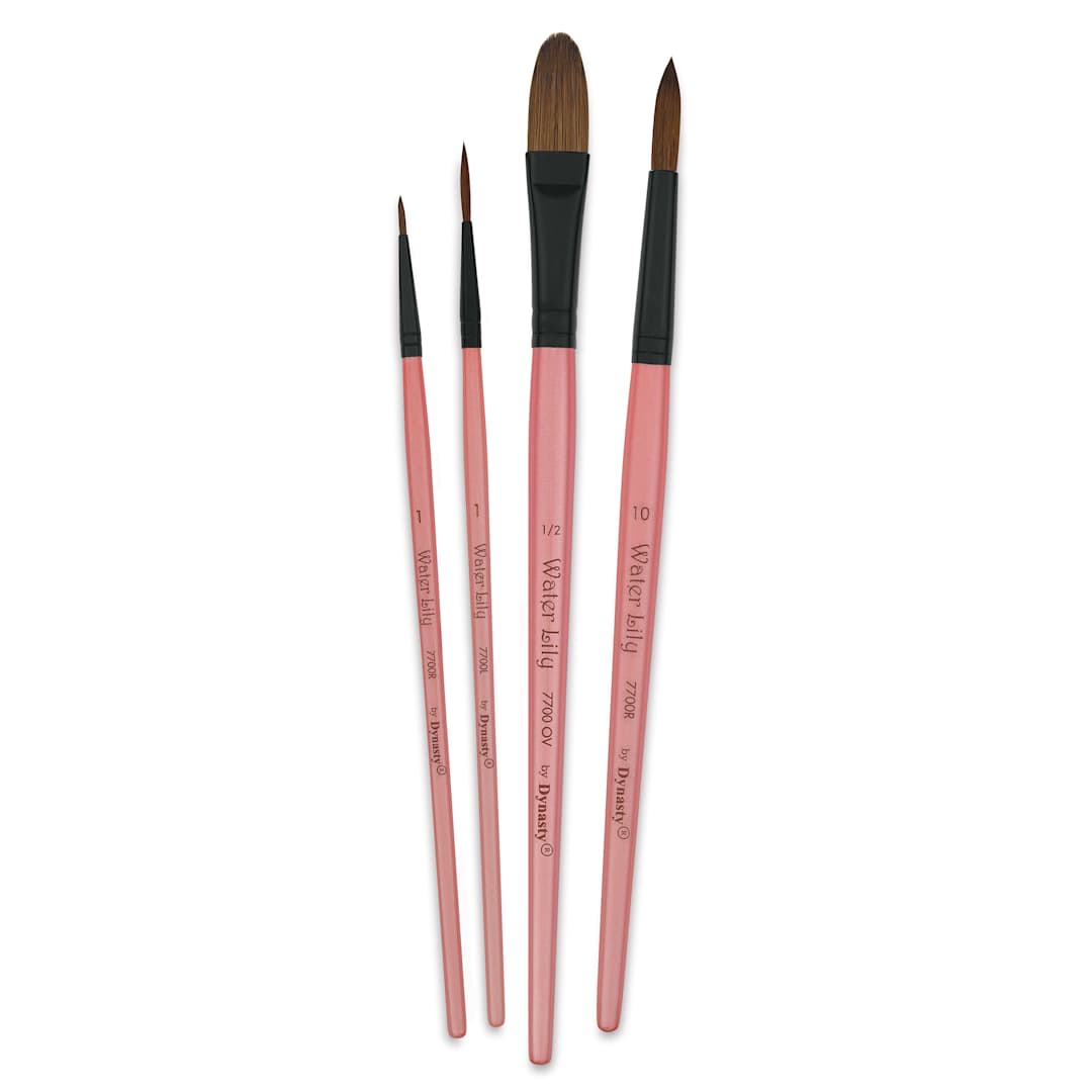 Open in modal - Dynasty Water Lily Watercolor Brushes - Set 2, Short Handle, Set of 4
