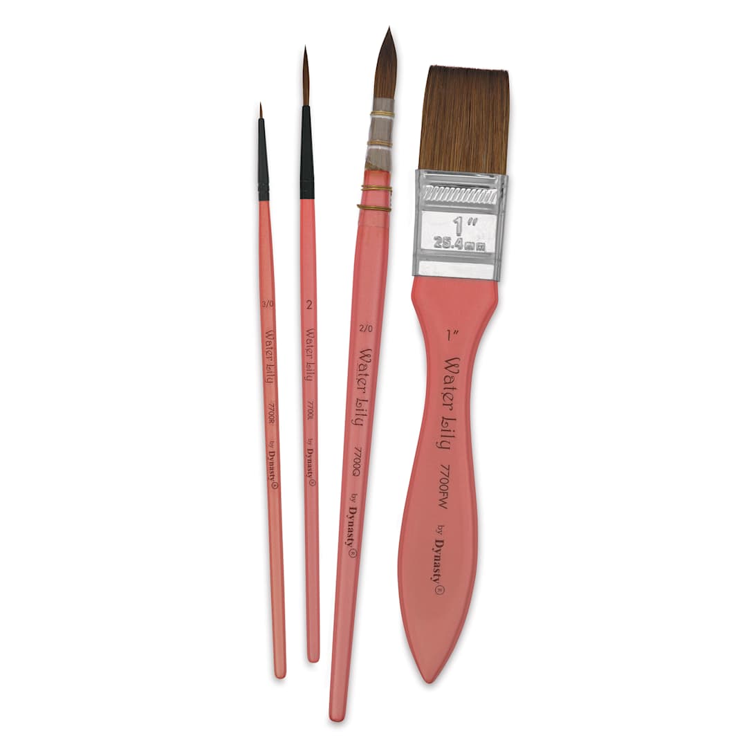 Open in modal - Dynasty Water Lily Watercolor Brushes - Set 4, Short Handle, Set of 4