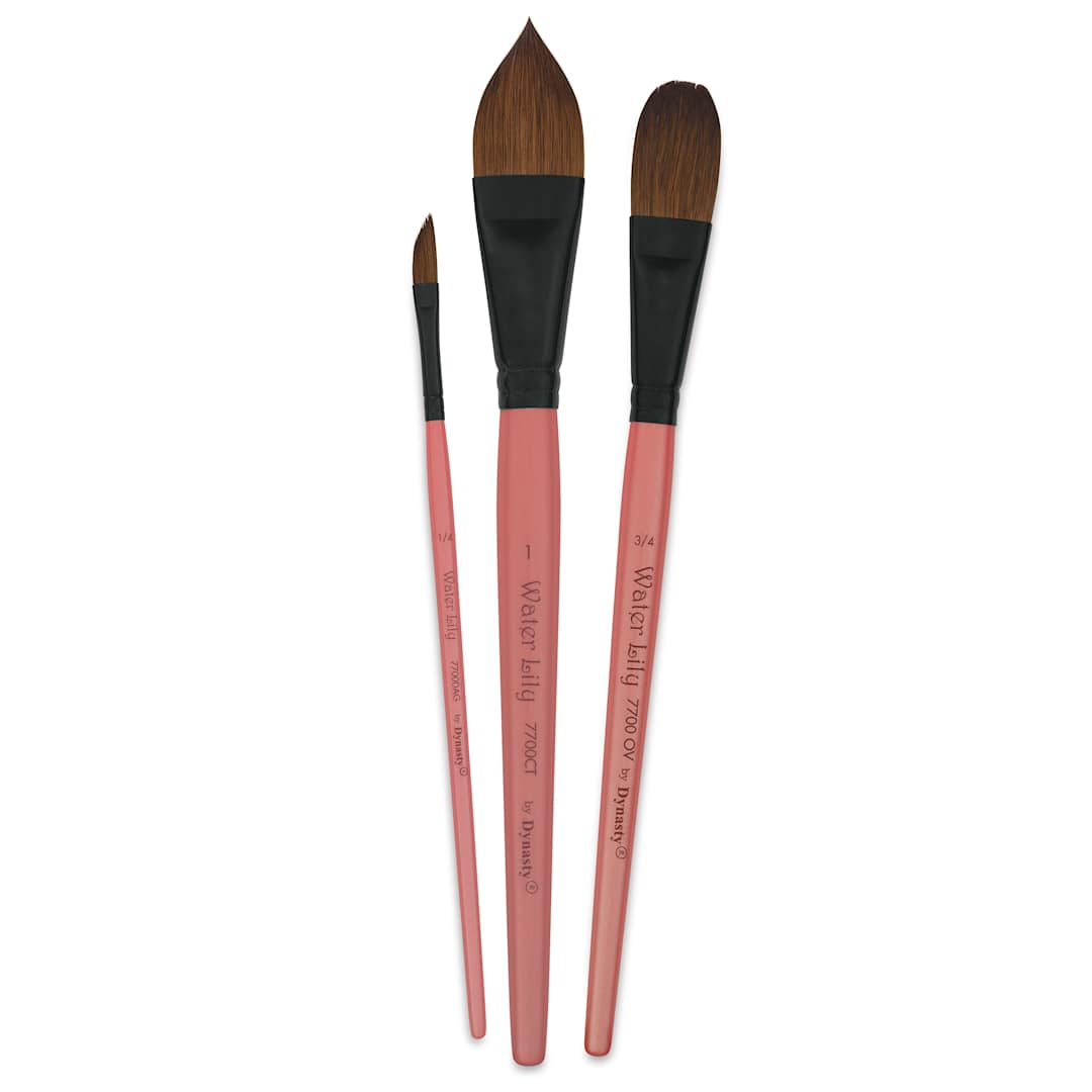 Open in modal - Dynasty Water Lily Watercolor Brushes - Set 11, Short Handle, Set of 3