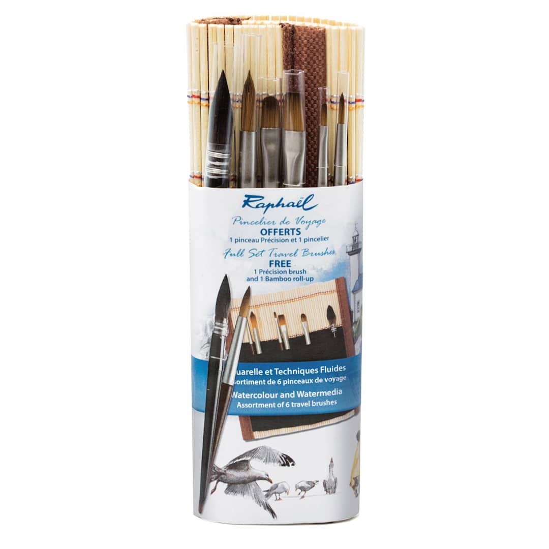 Open in modal - Raphael Precision Mini Brush - Set of 6, Travel Brushes with Bamboo Wrap