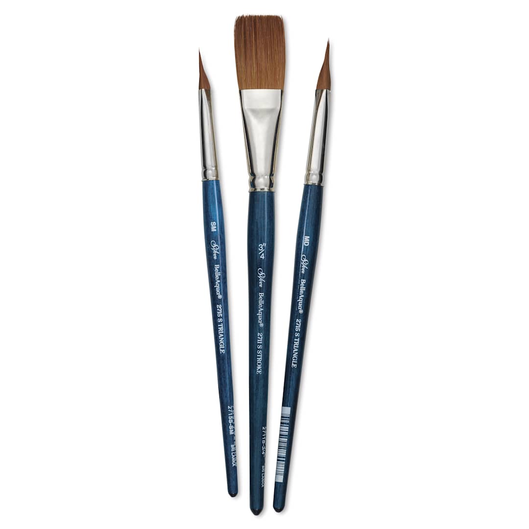 Open in modal - Silver Brush BelleAqua Brushes - Calligraphers Watercolor Set, Set of 3, brushes fanned out