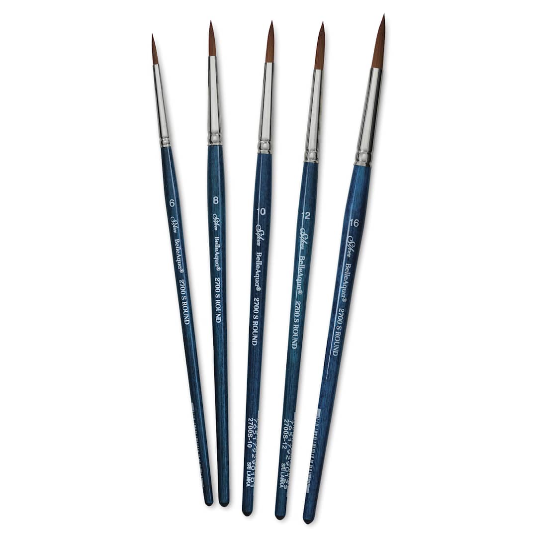 Open in modal - Silver Brush BelleAqua Brushes - Large Size Rounds, Set of 5, brushes fanned out
