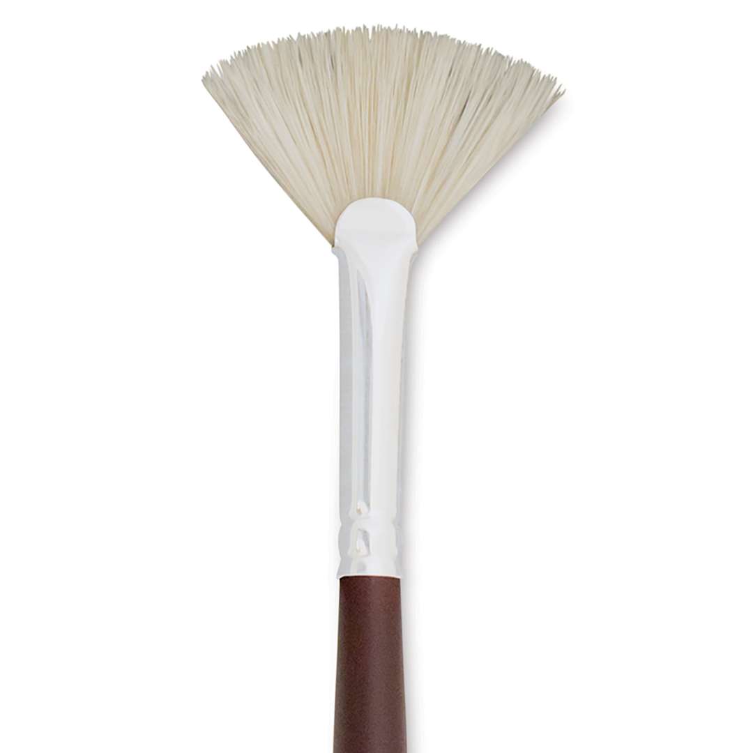 Open in modal - Silver Brush Silverstone Premium White Hog Bristle Brush - Fan, Long Handle, Size 2 close up