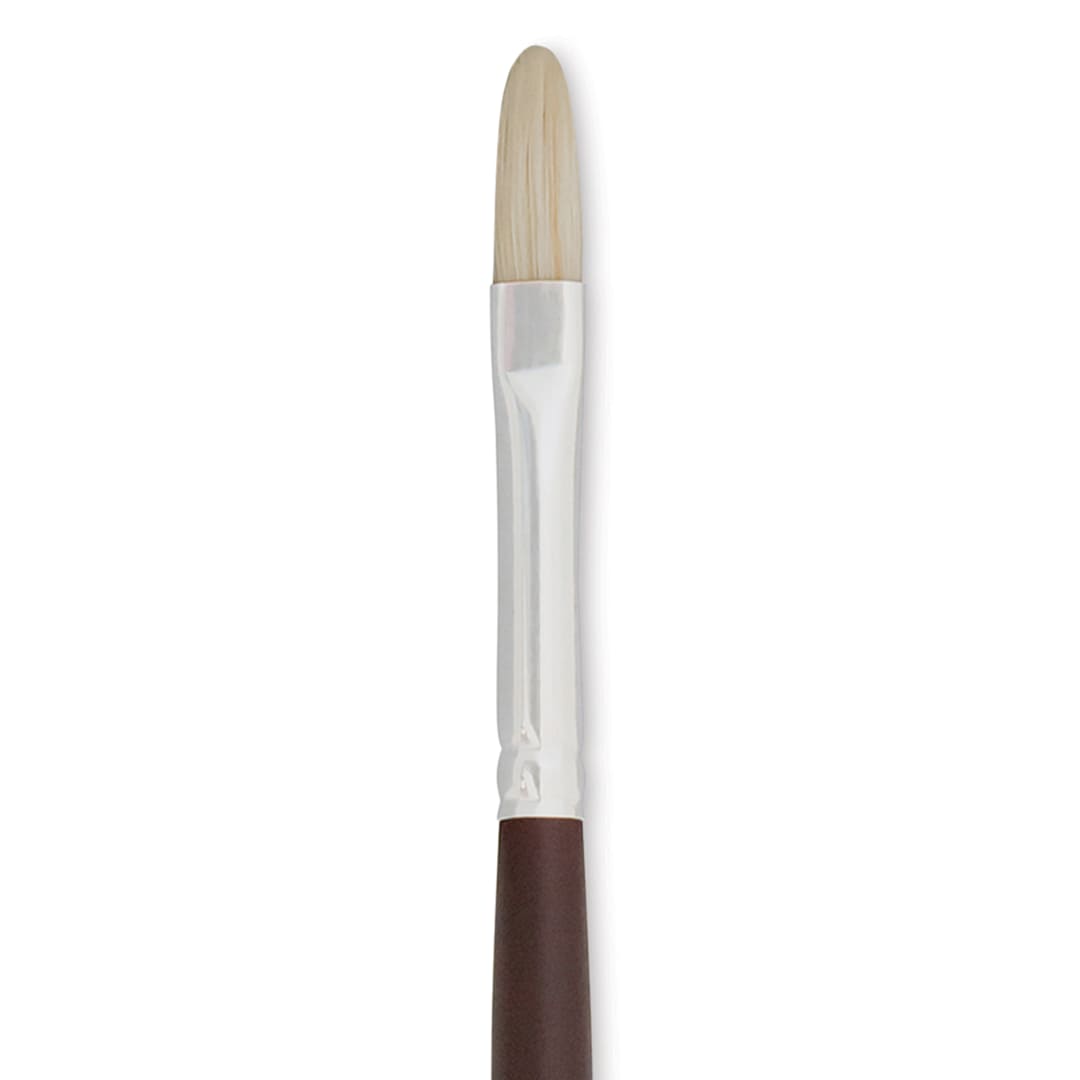 Open in modal - Silver Brush Silverstone Premium White Hog Bristle Brush - Filbert, Long Handle, Size 2 close up