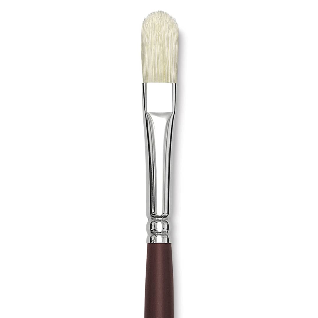 Open in modal - Silver Brush Silverstone Premium White Hog Bristle Brush - Filbert, Long Handle, Size 4 close up