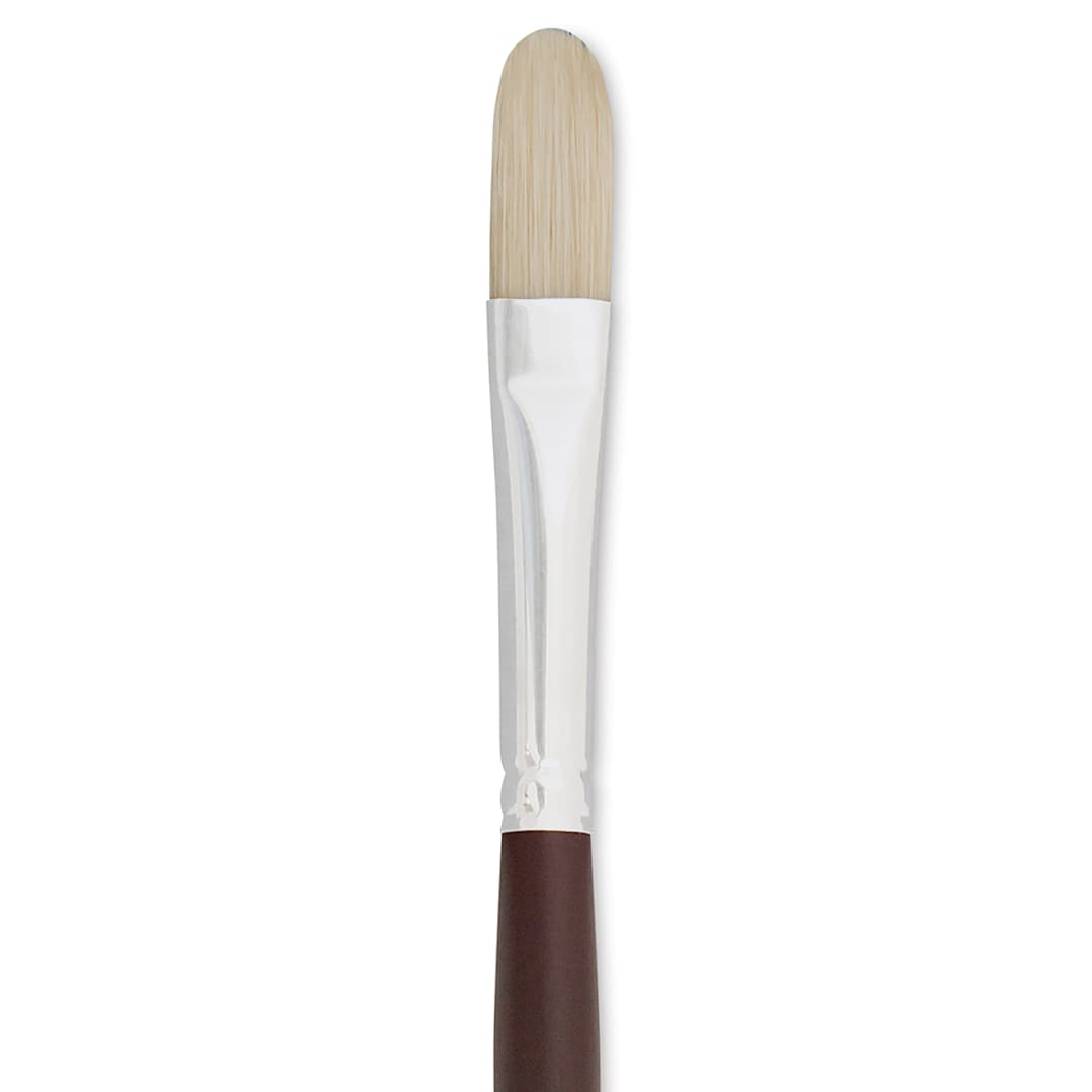 Open in modal - Silver Brush Silverstone Premium White Hog Bristle Brush - Filbert, Long Handle, Size 6 close up
