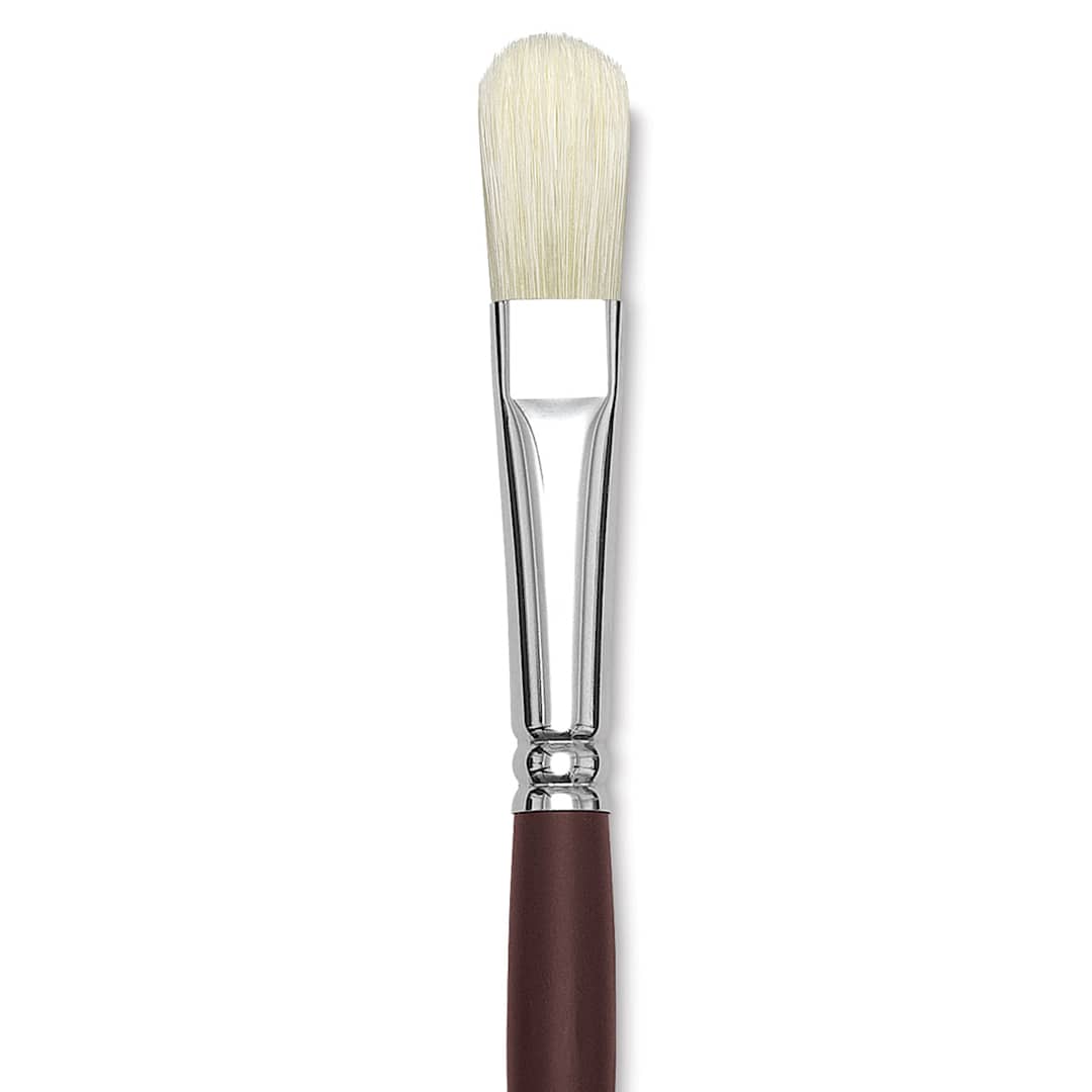 Open in modal - Silver Brush Silverstone Premium White Hog Bristle Brush - Filbert, Long Handle, Size 8 close up