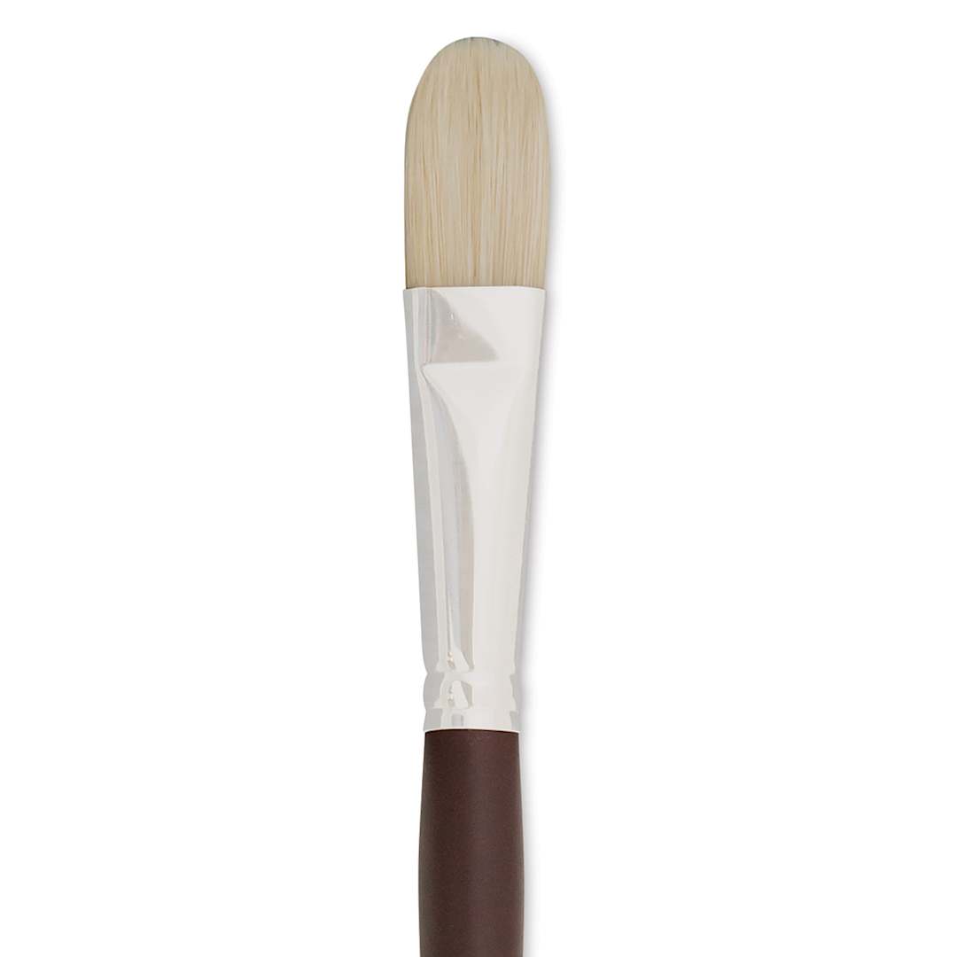 Open in modal - Silver Brush Silverstone Premium White Hog Bristle Brush - Filbert, Long Handle, Size 10 close up