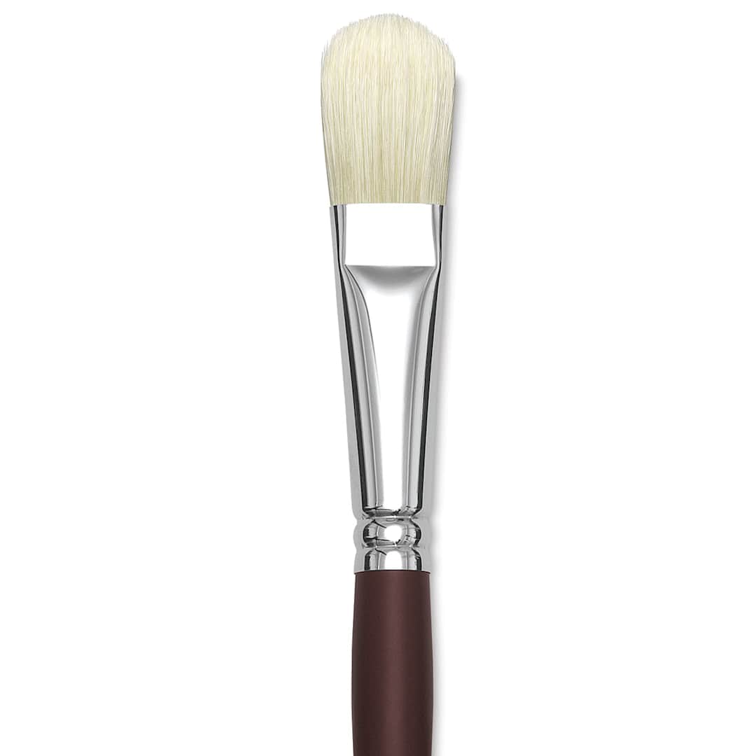 Open in modal - Silver Brush Silverstone Premium White Hog Bristle Brush - Filbert, Long Handle, Size 12 close up