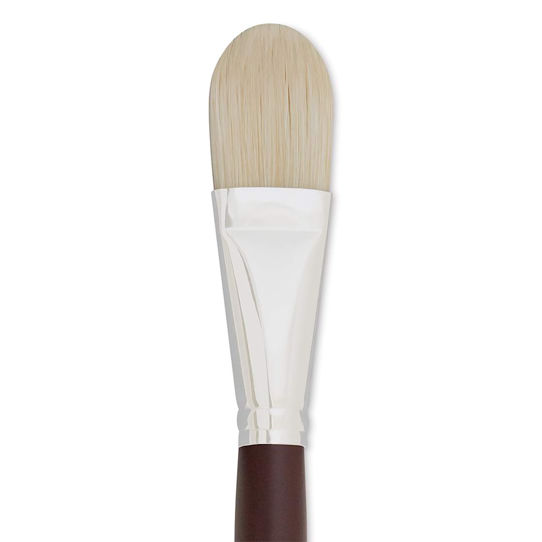 Open in modal - Silver Brush Silverstone Premium White Hog Bristle Brush - Filbert, Long Handle, Size 14 close up