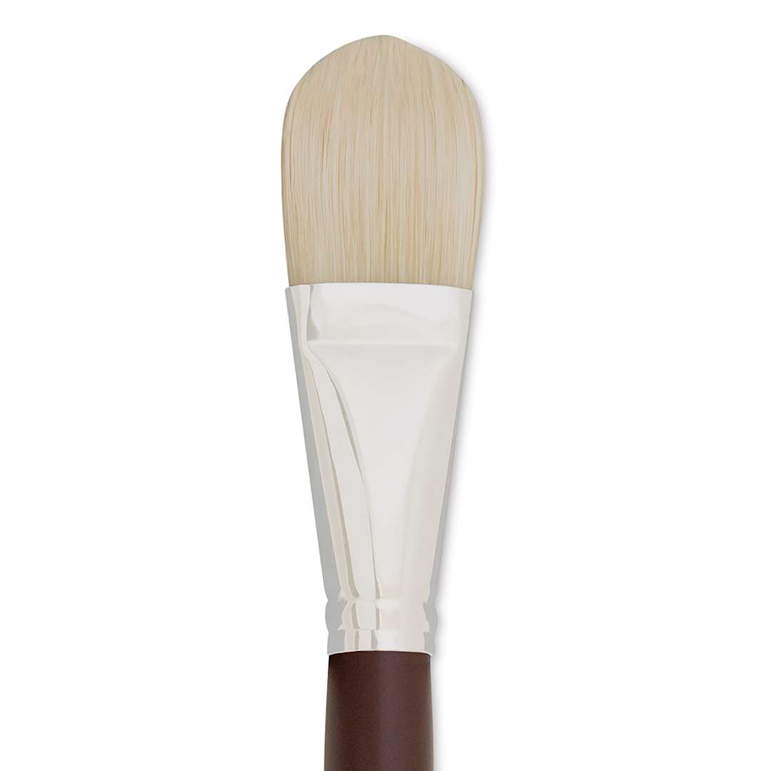 Open in modal - Silver Brush Silverstone Premium White Hog Bristle Brush - Filbert, Long Handle, Size 16 close up