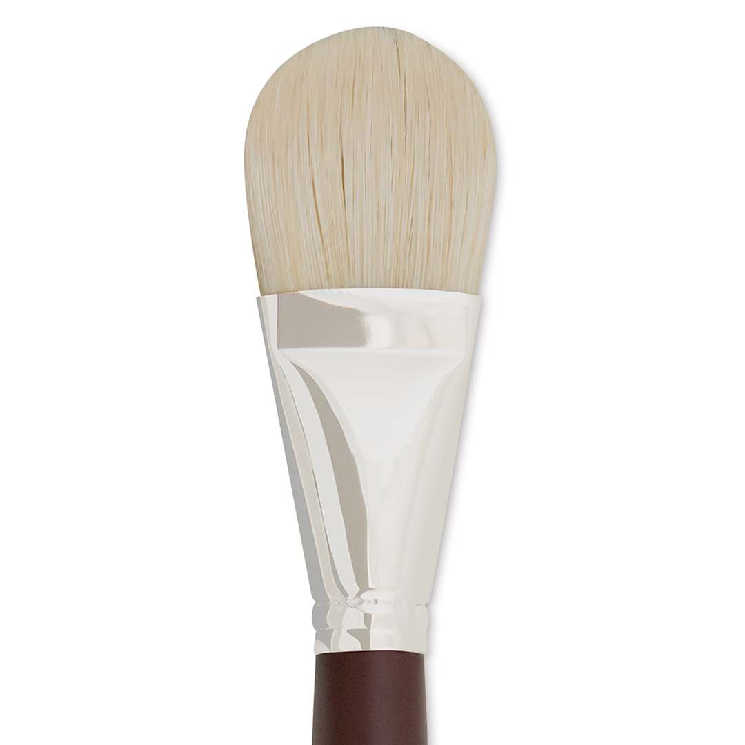 Open in modal - Silver Brush Silverstone Premium White Hog Bristle Brush - Filbert, Long Handle, Size 18 close up