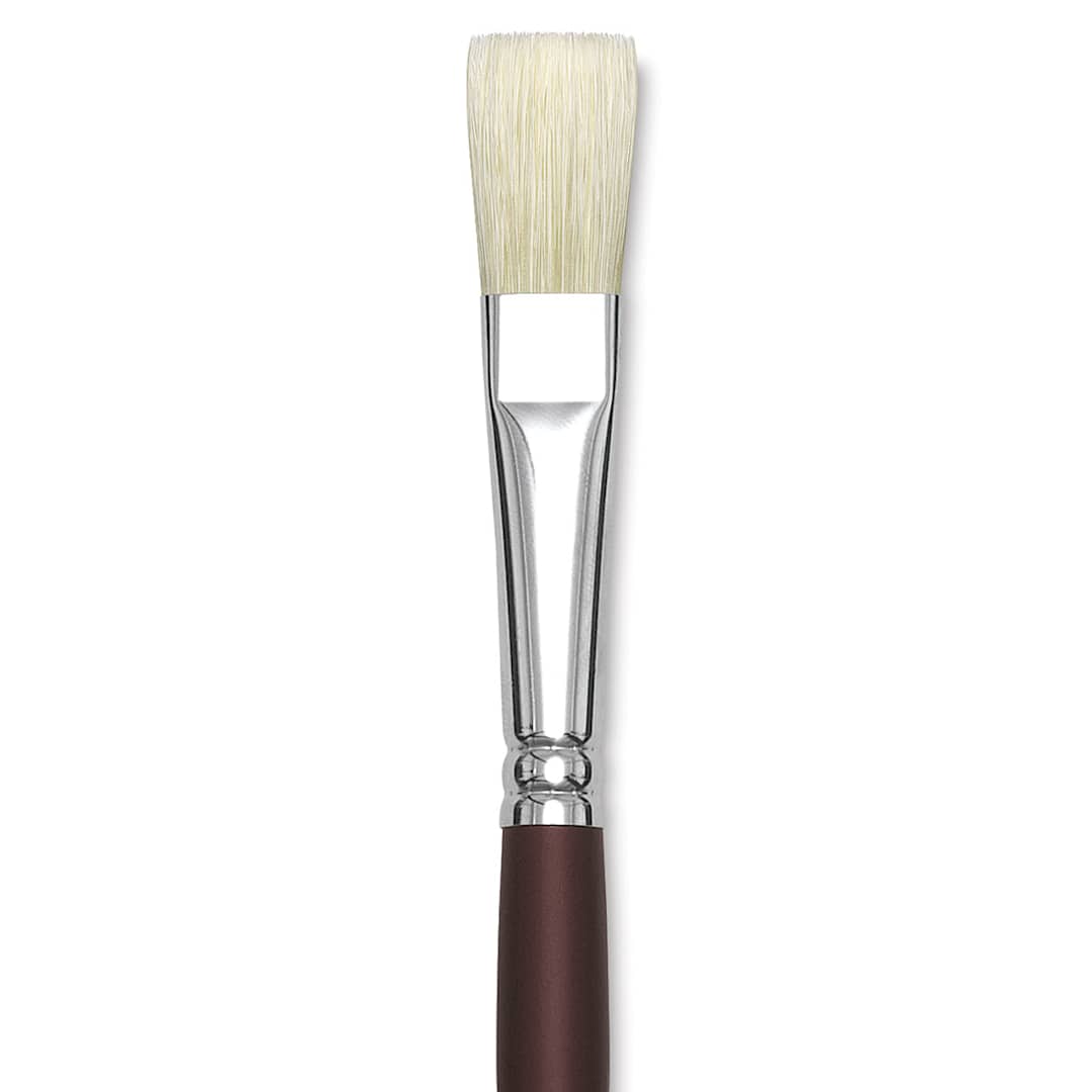 Open in modal - Silver Brush Silverstone Premium White Hog Bristle Brush - Flat, Long Handle, Size 8 close up