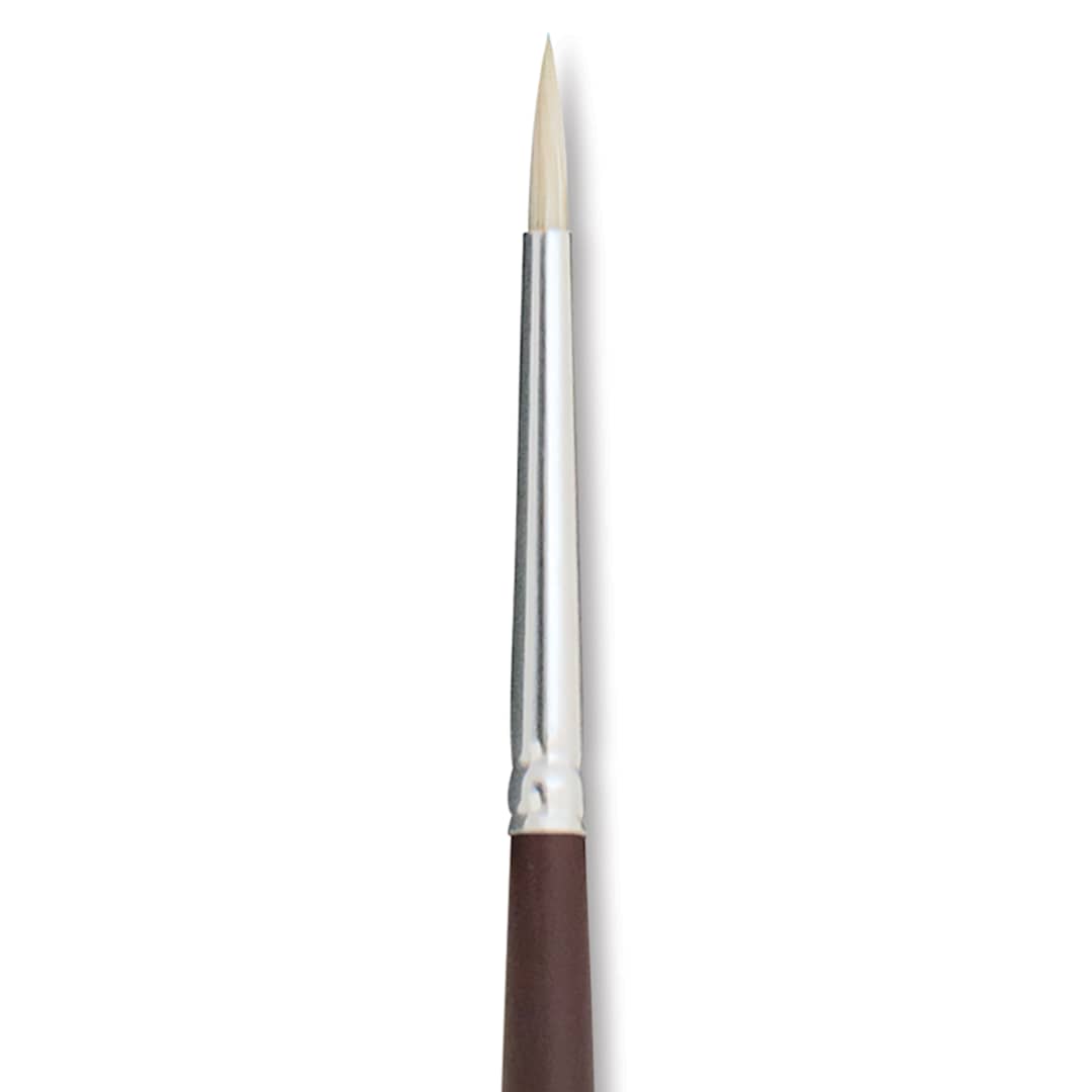 Open in modal - Silver Brush Silverstone Premium White Hog Bristle Brush - Round, Long Handle, Size 0 close up