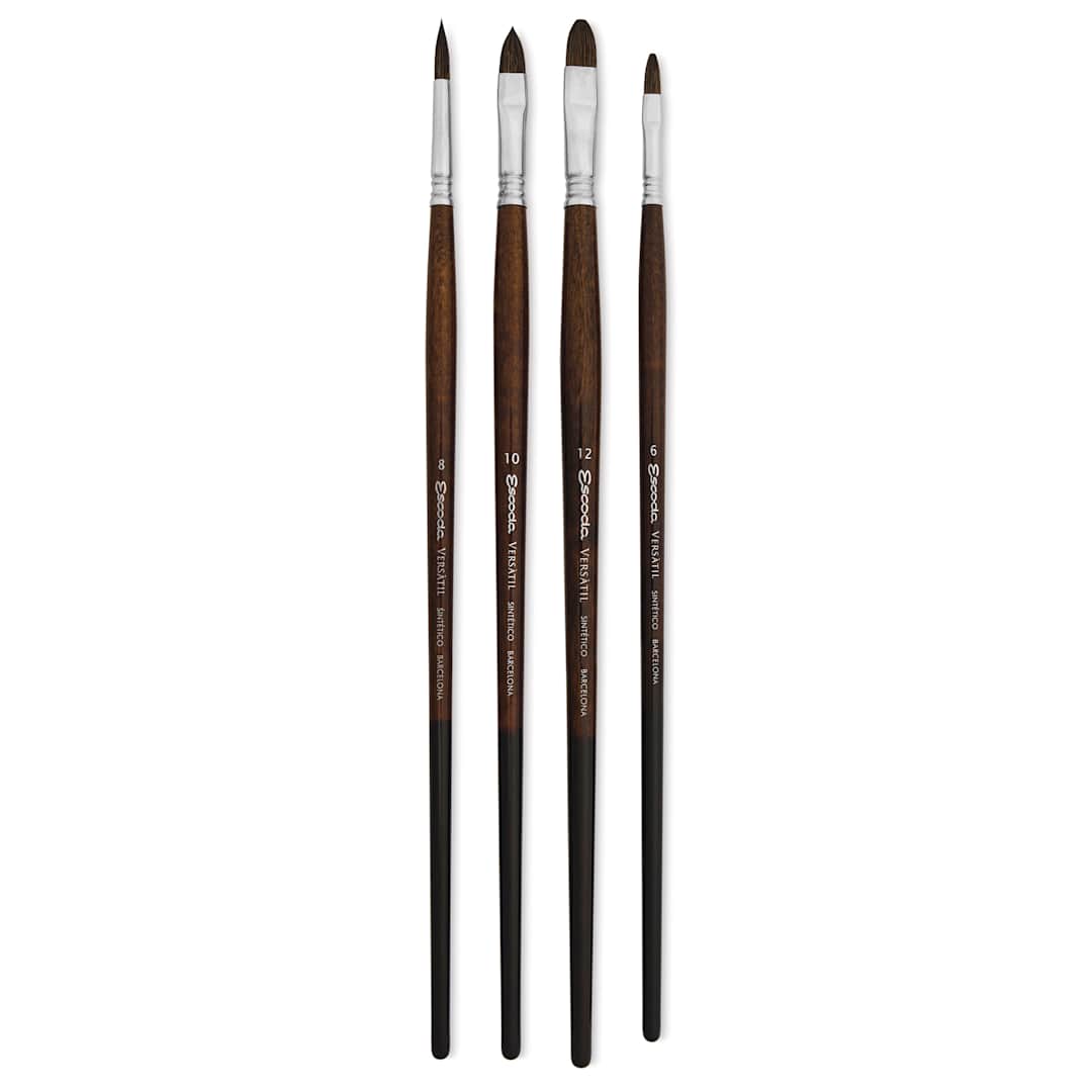 Open in modal - Escoda Versatil Synthetic Brushes - Series 8953, Set of 4, Long Handle, laid out