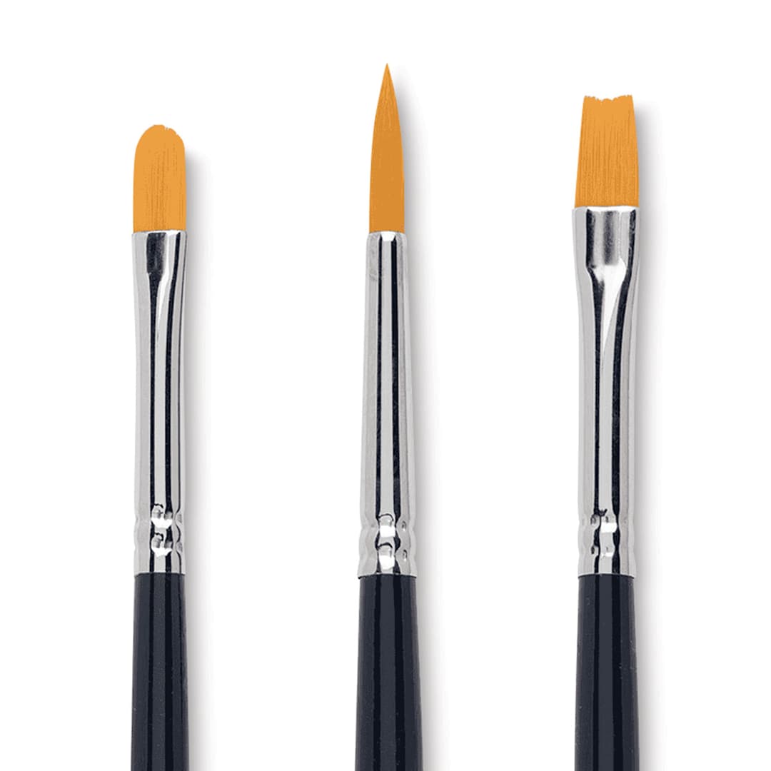 Open in modal - Van Gogh Oil & Acrylic Synthetic Brush Set - Set of 3 (close-up of brushes)