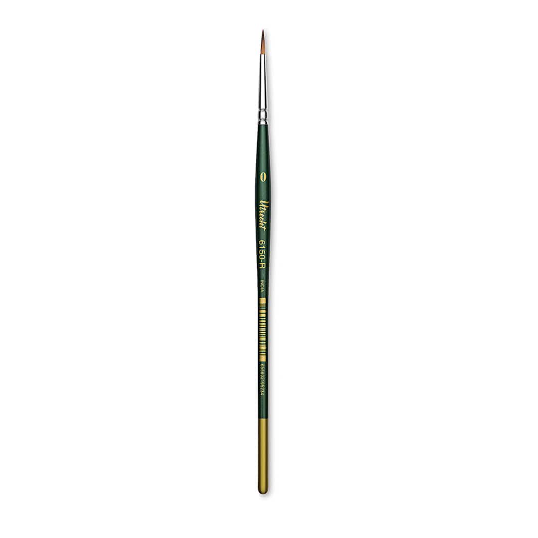 Open in modal - Utrecht Series 6150 Synthetic Golden Taklon Watercolor Brush - Round, Size 0, Short Handle