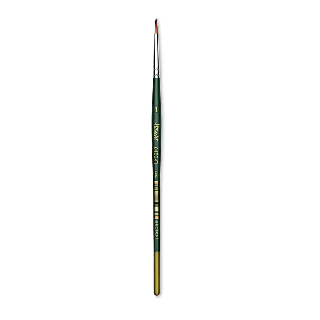 Open in modal - Utrecht Series 6150 Synthetic Golden Taklon Watercolor Brush - Round, Size 1, Short Handle