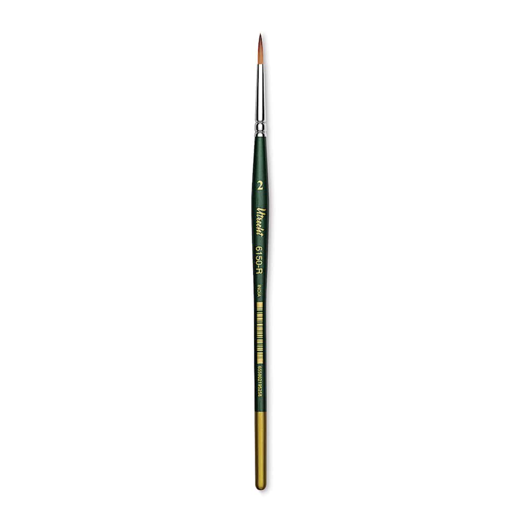 Open in modal - Utrecht Series 6150 Synthetic Golden Taklon Watercolor Brush - Round, Size 2, Short Handle