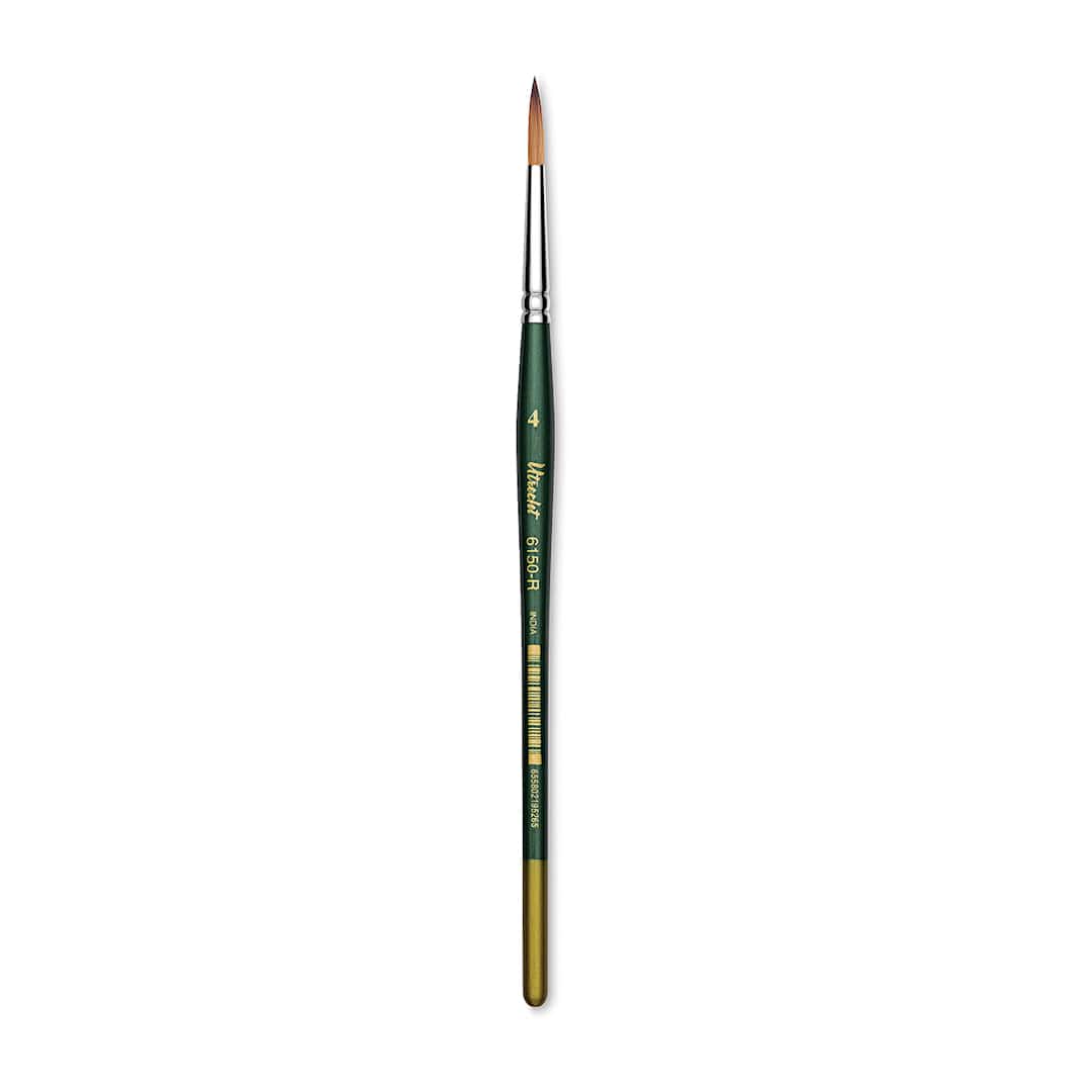 Open in modal - Utrecht Series 6150 Synthetic Golden Taklon Watercolor Brush - Round, Size 4, Short Handle