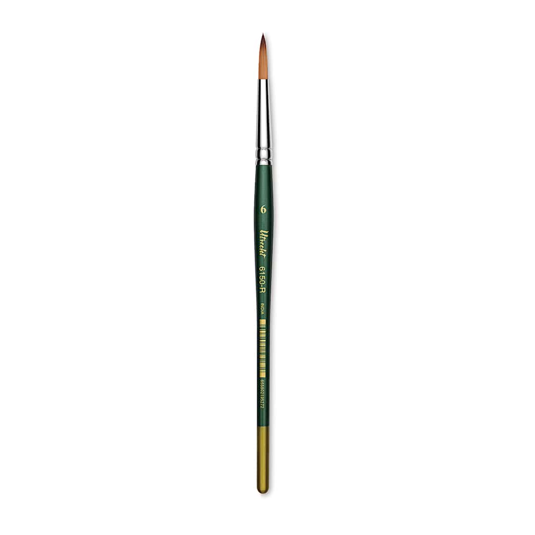 Open in modal - Utrecht Series 6150 Synthetic Golden Taklon Watercolor Brush - Round, Size 6, Short Handle