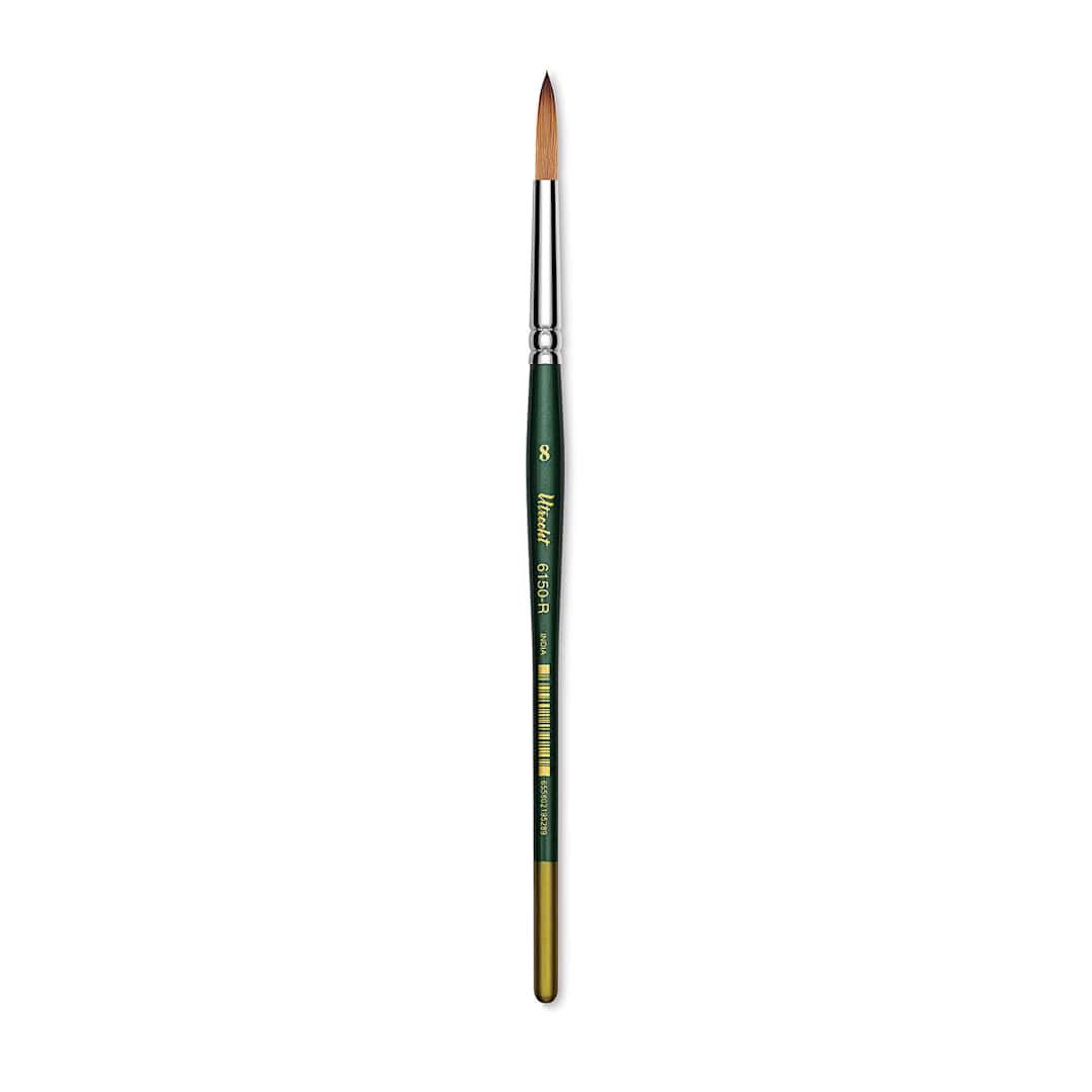Open in modal - Utrecht Series 6150 Synthetic Golden Taklon Watercolor Brush - Round, Size 8, Short Handle