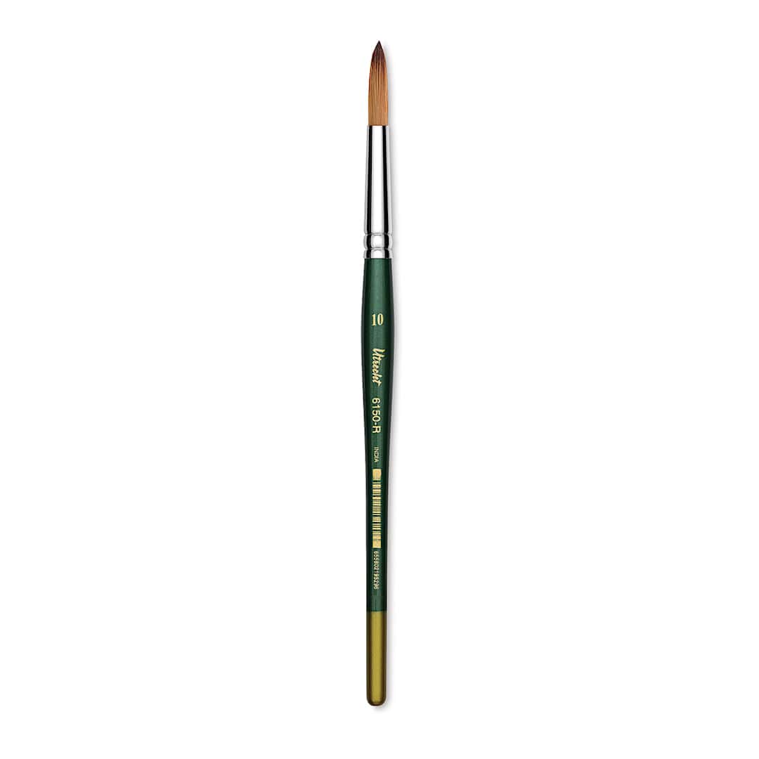 Open in modal - Utrecht Series 6150 Synthetic Golden Taklon Watercolor Brush - Round, Size 10, Short Handle