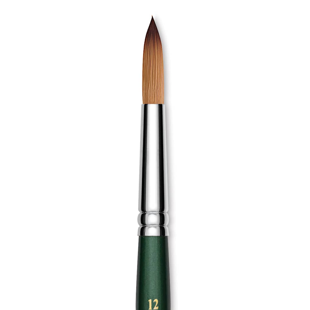 Open in modal - Utrecht Series 6150 Synthetic Golden Taklon Watercolor Brush - Round, Size 12, Short Handle