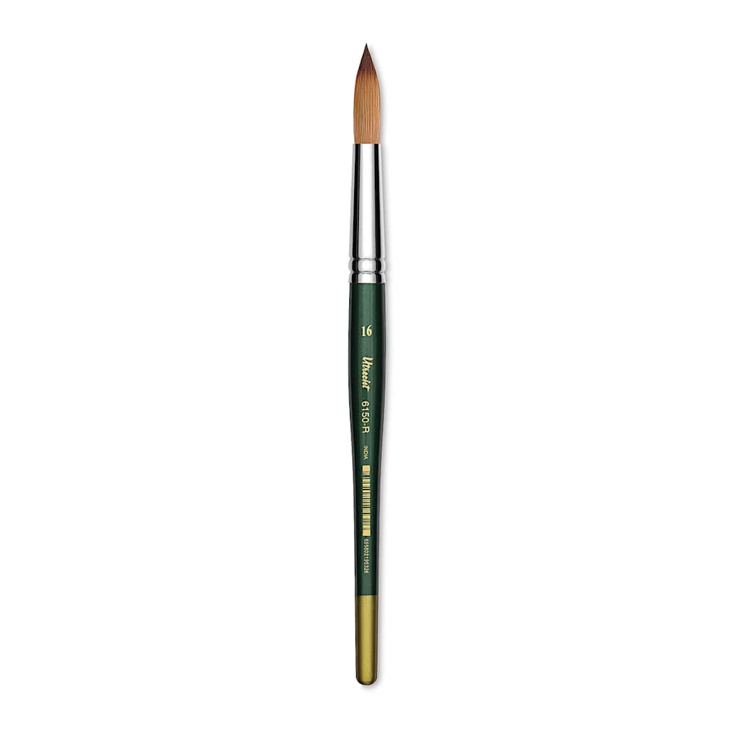 Open in modal - Utrecht Series 6150 Synthetic Golden Taklon Watercolor Brush - Round, Size 16, Short Handle