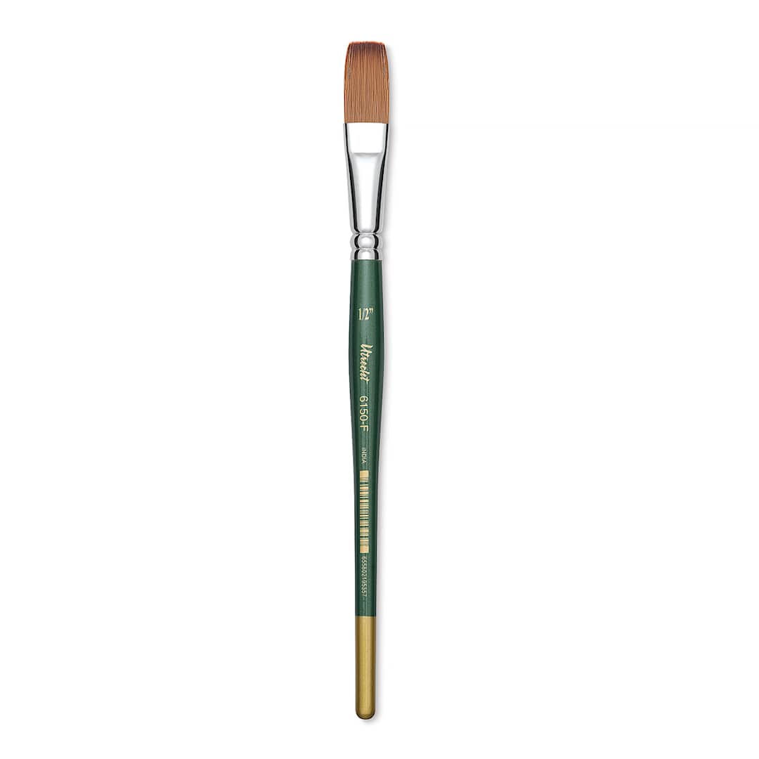 Open in modal - Utrecht Series 6150 Synthetic Golden Taklon Watercolor Brush - Flat, Size 1/2"