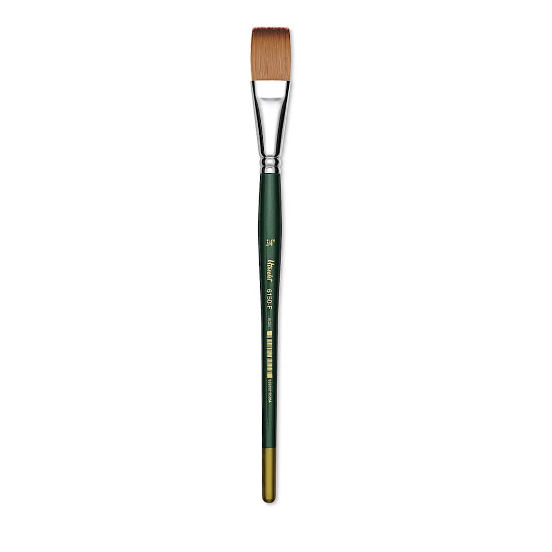 Open in modal - Utrecht Series 6150 Synthetic Golden Taklon Watercolor Brush - Flat, Size 3/4"