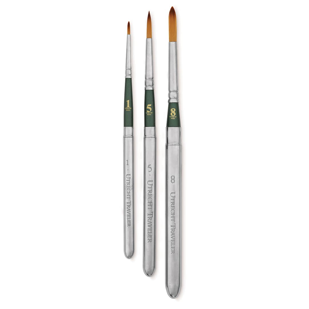 Open in modal - Utrecht Golden Taklon Traveler's Watercolor Brushes - Set of 3
