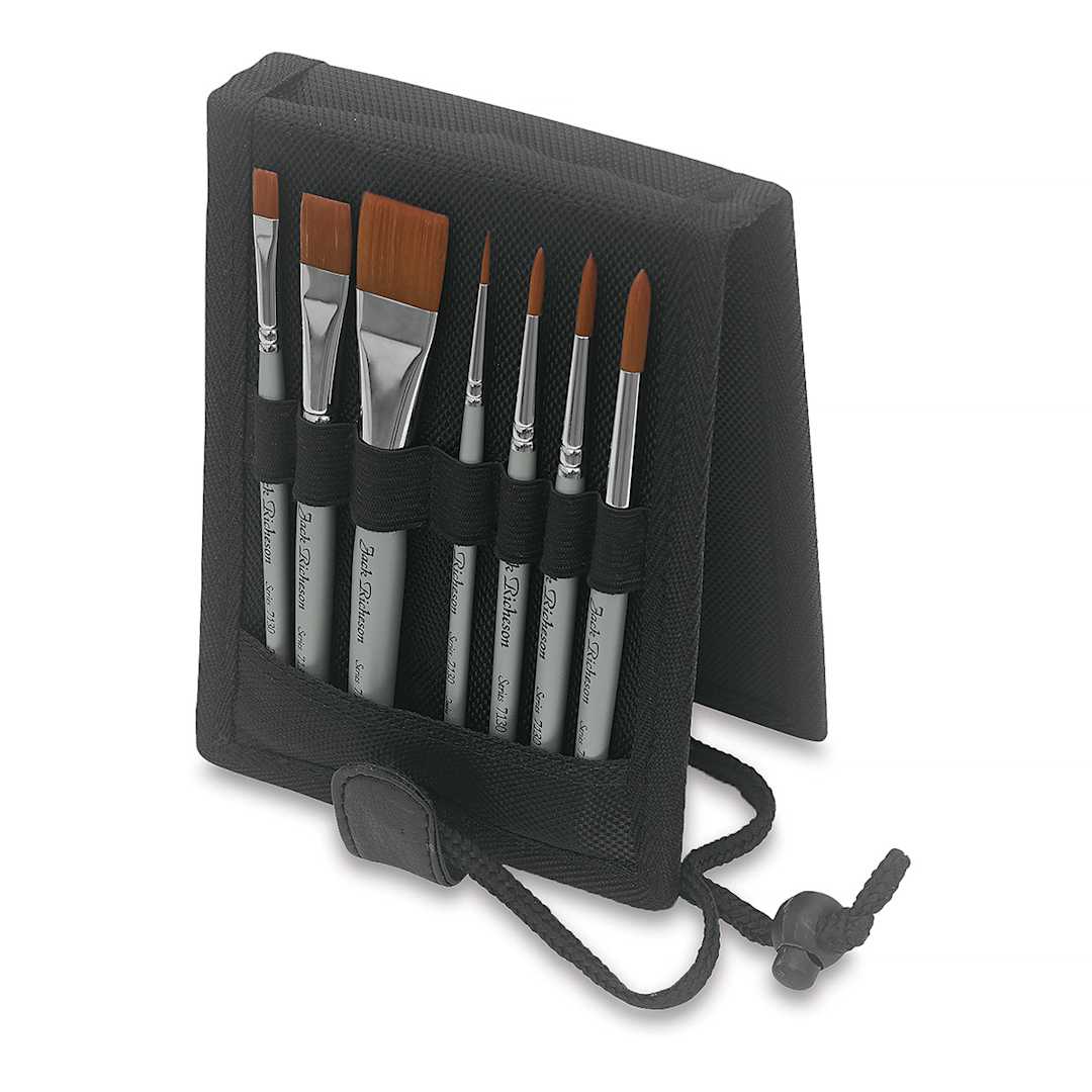 Open in modal - Richeson Plein Air Travel Brushes, Set of 7 shown in Open Storage Pouch