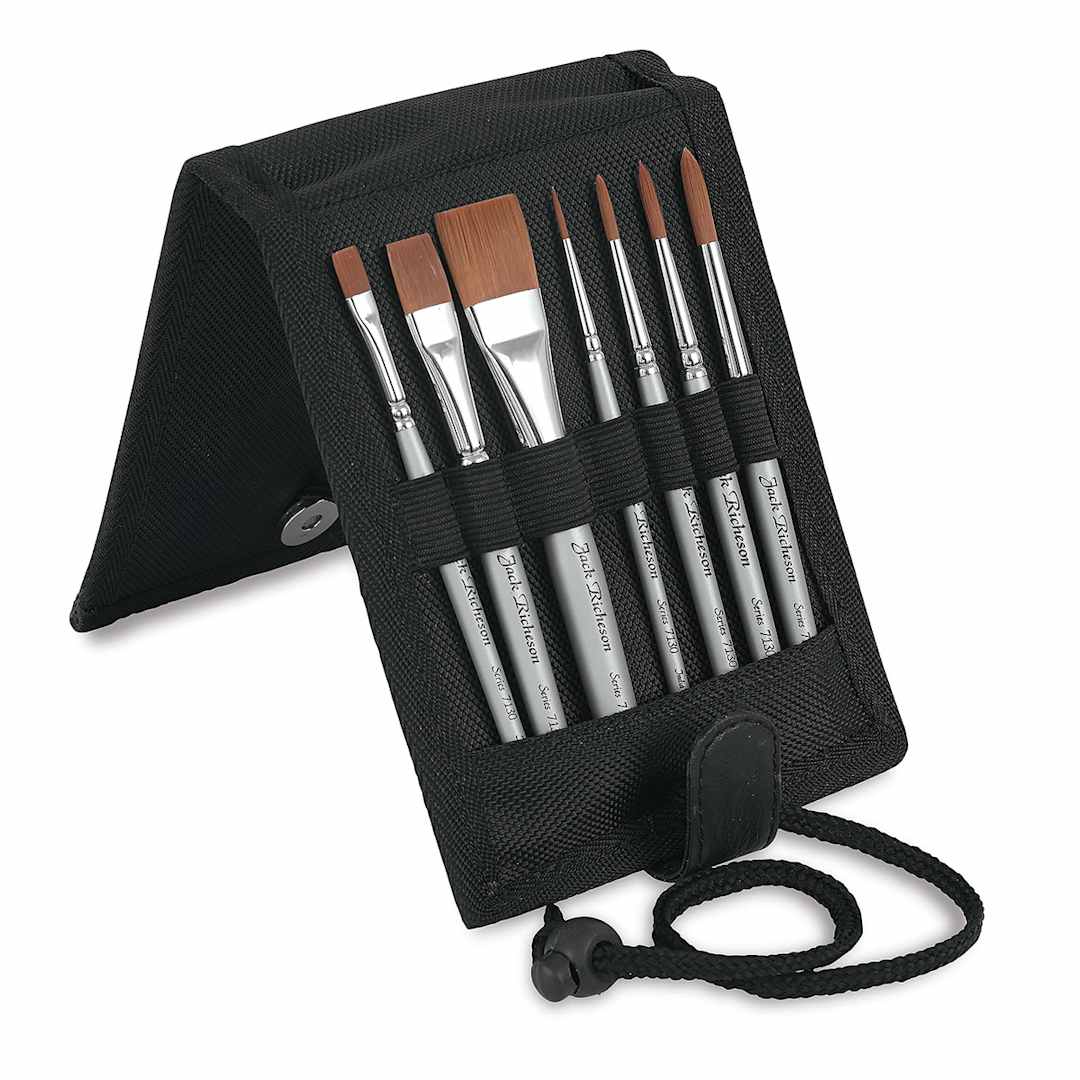 Open in modal - Richeson Plein Air Travel Brushes, Set of 7 shown in Open Storage Pouch