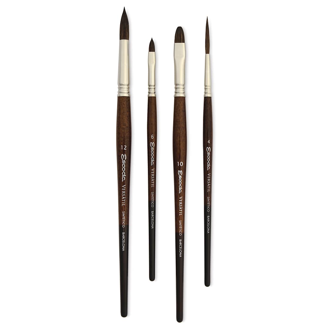 Open in modal - Escoda Versatil Synthetic Brushes - Series 8914, Set of 4, Short Handle, laid out