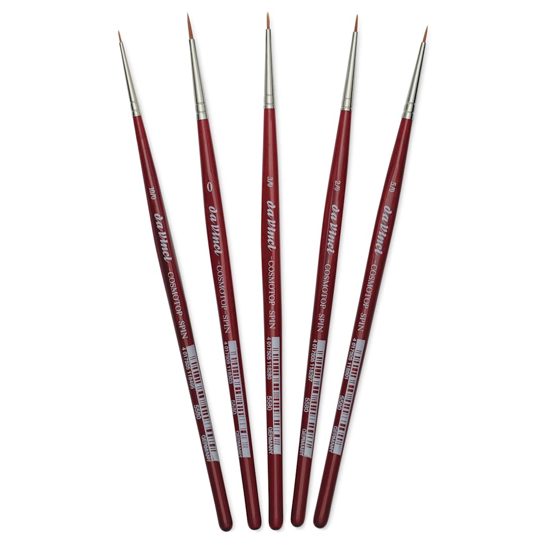 Open in modal - Da Vinci Cosmotop Spin Brushes - Round, Mini Detail Set of 5, brushes laid out