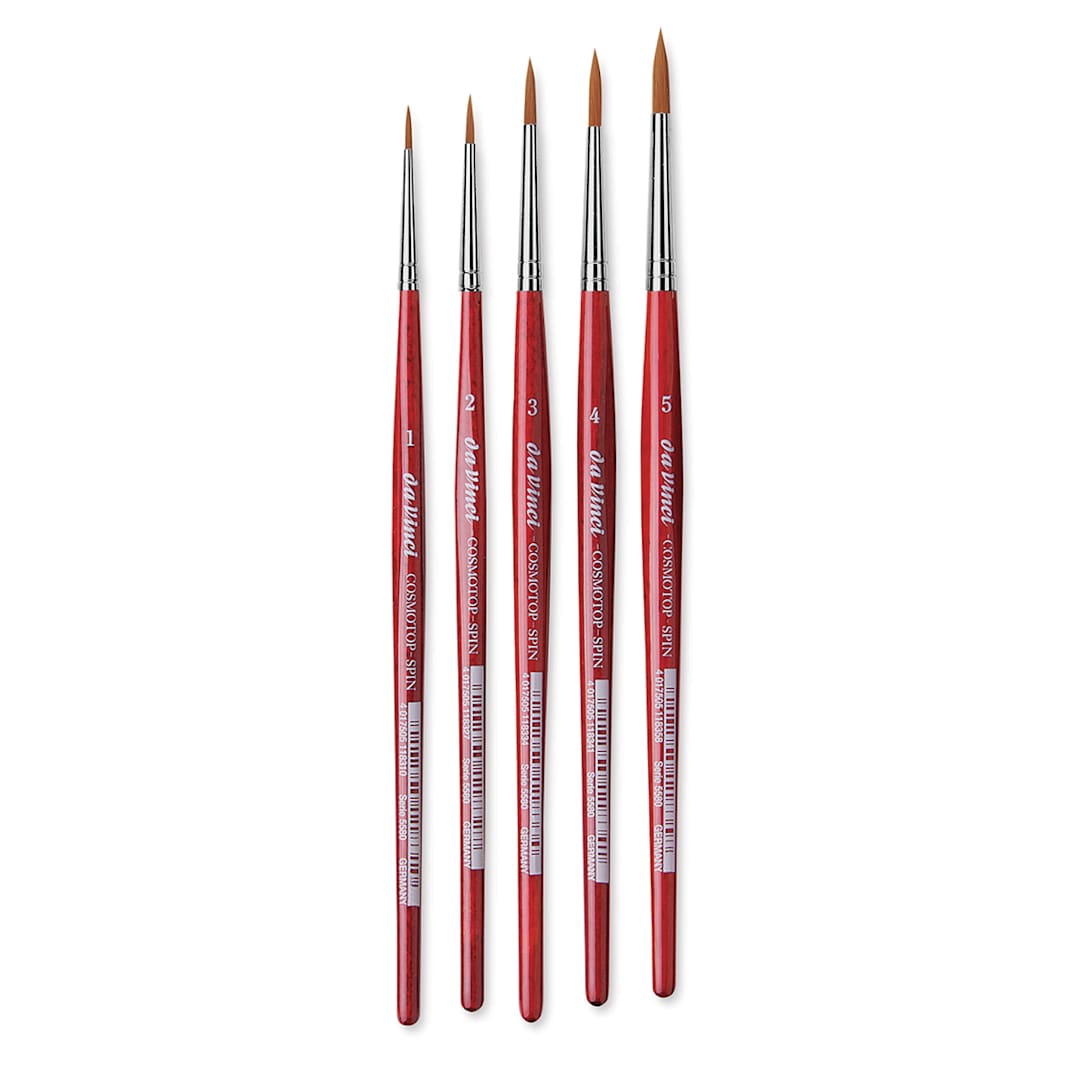 Open in modal - Da Vinci Artist Brush Set - Set of 5 CosmoTop Spin Small Round brushes shown upright