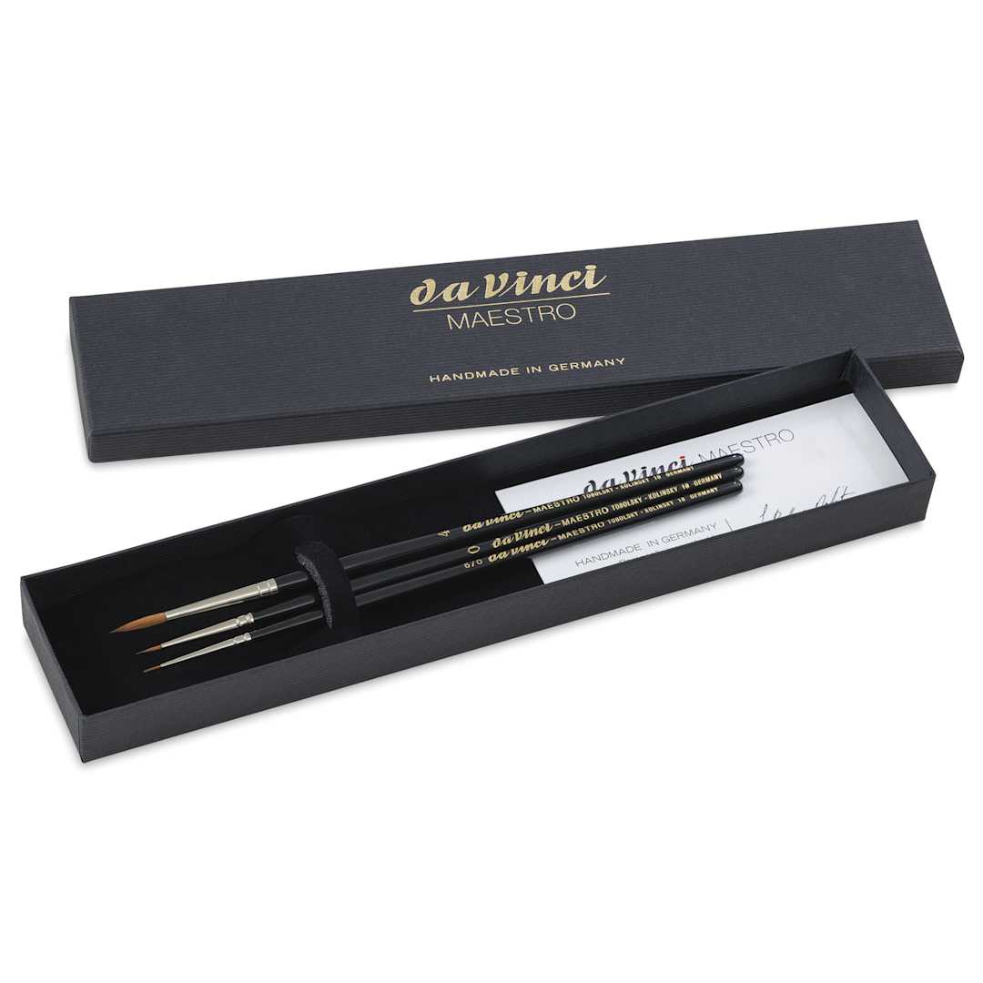 Open in modal - Da Vinci Maestro Kolinsky Brushes - Box Set of 3, Series 10 Round, Short Handle
