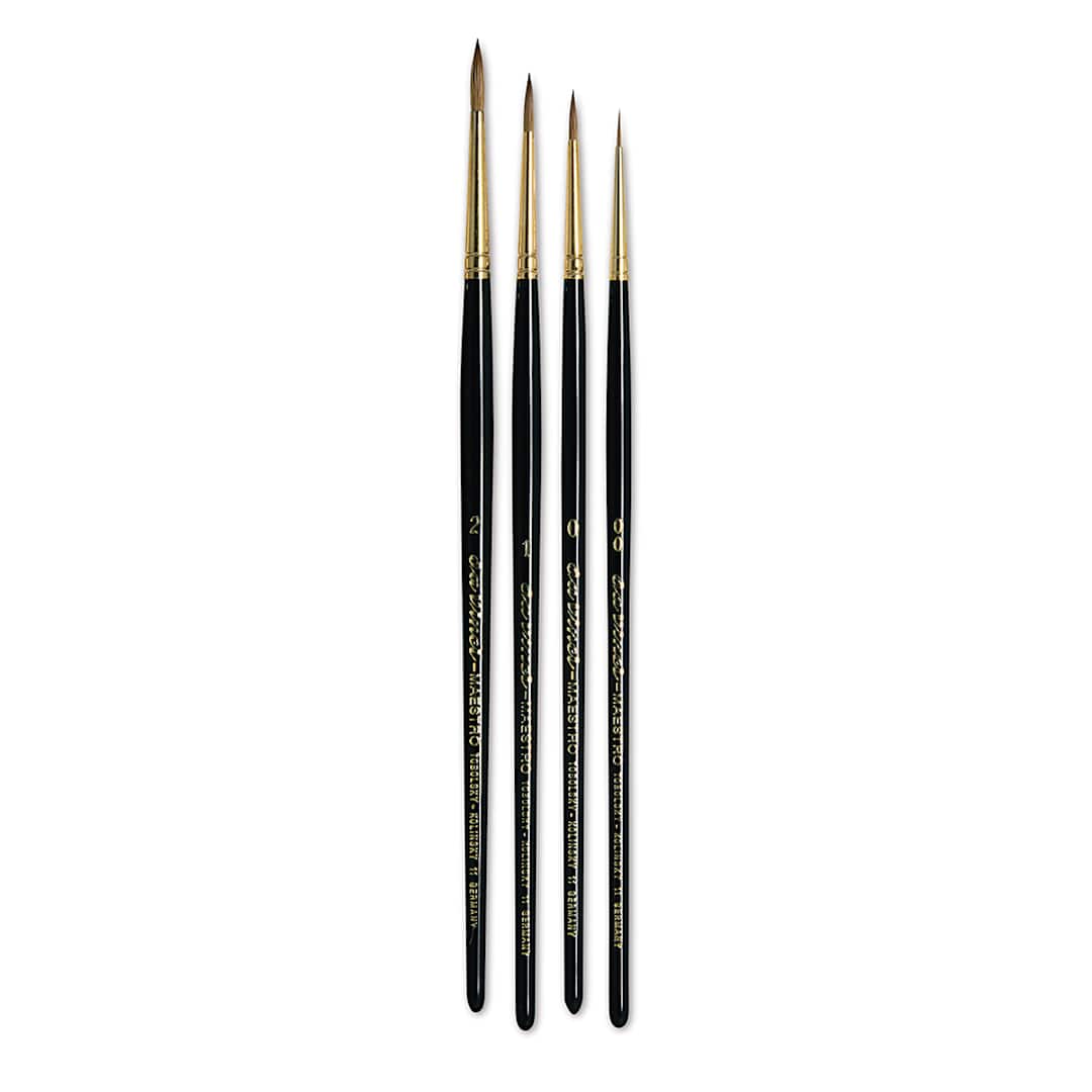 Open in modal - Da Vinci Maestro Kolinsky Brushes - Set of 4, Series 11 Full Belly Round, Short Handle