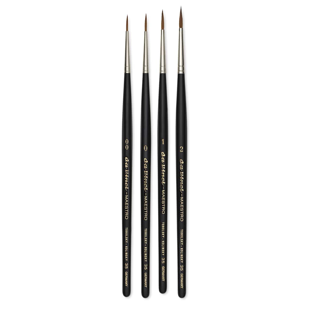 Open in modal - Da Vinci Maestro Kolinsky Brushes - Set of 4, Series 35 Long Tapered Round, Short Handle