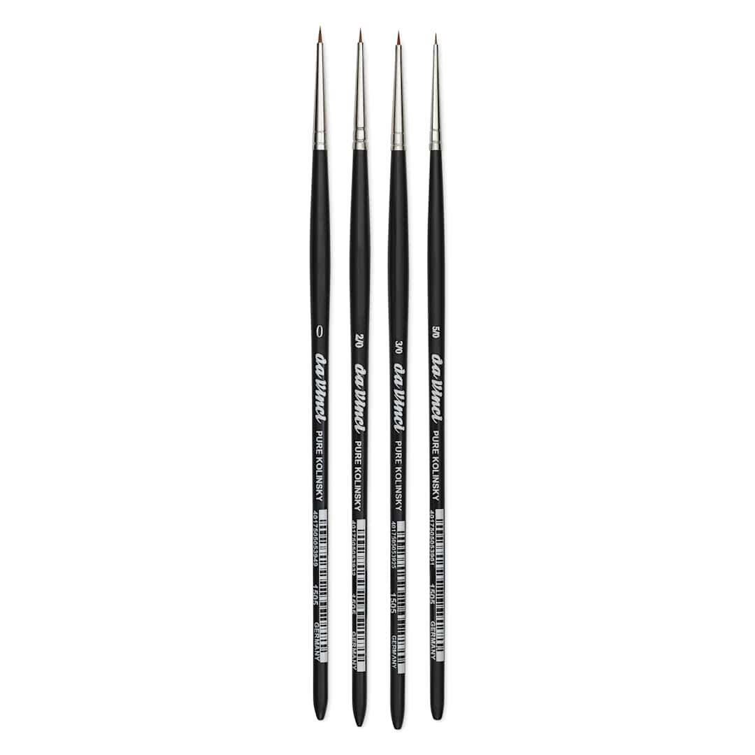 Open in modal - Da Vinci Maestro Kolinsky Brushes - Detail Set of 4, 1505 Miniaturist, Short Handle