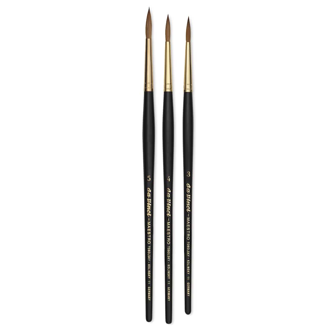 Open in modal - Da Vinci Maestro Kolinsky Brushes - Set of 3, Series 11 Full Belly Round, Short Handle