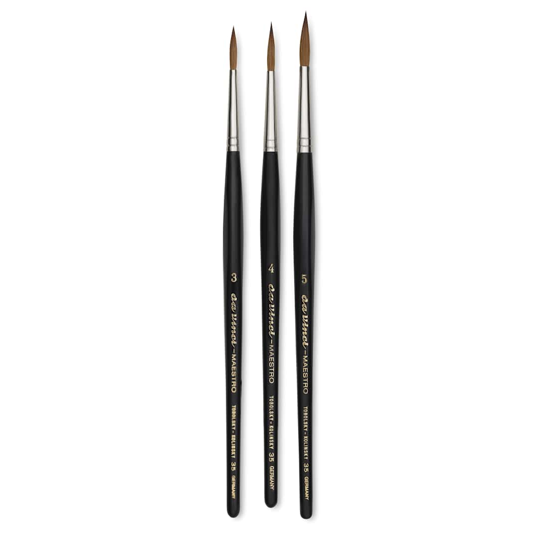 Open in modal - Da Vinci Maestro Kolinsky Brushes - Set of 3, Series 35 Long Tapered Round, Short Handle