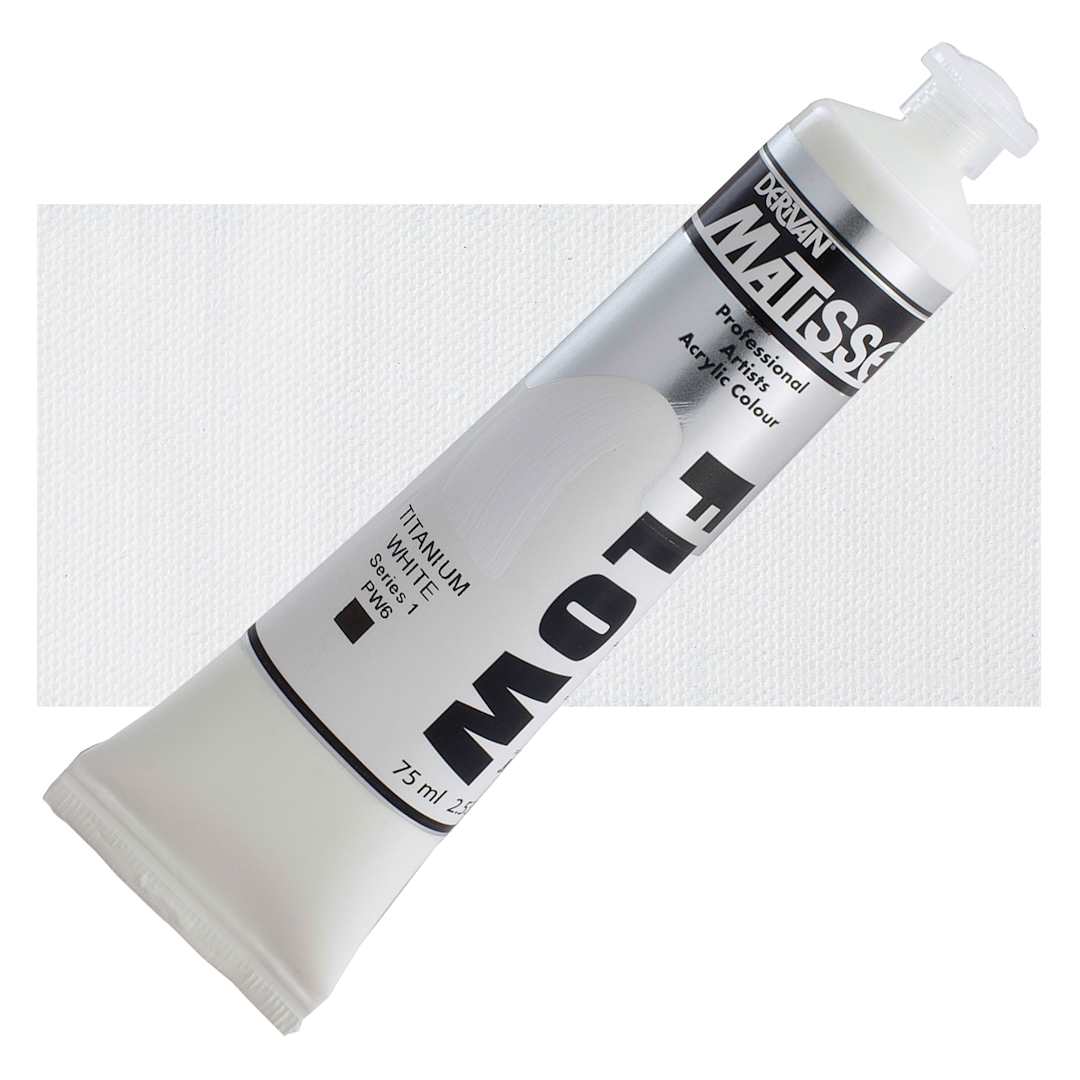 Open in modal - Matisse Flow Acrylic Paint - Titanium White, 75 ml tube and swatch
