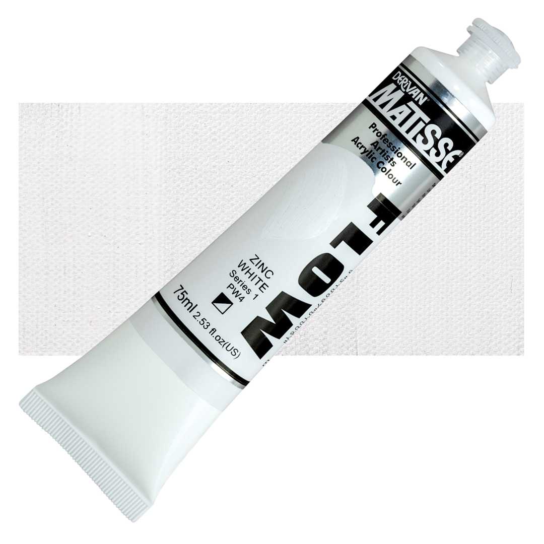 Open in modal - Matisse Flow Acrylic Paint - Zinc White, 75 ml tube and swatch