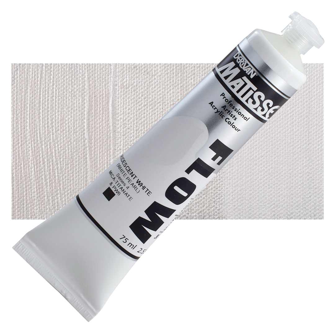 Open in modal - Matisse Flow Acrylic Paint - Iridescent White, 75 ml tube and swatch