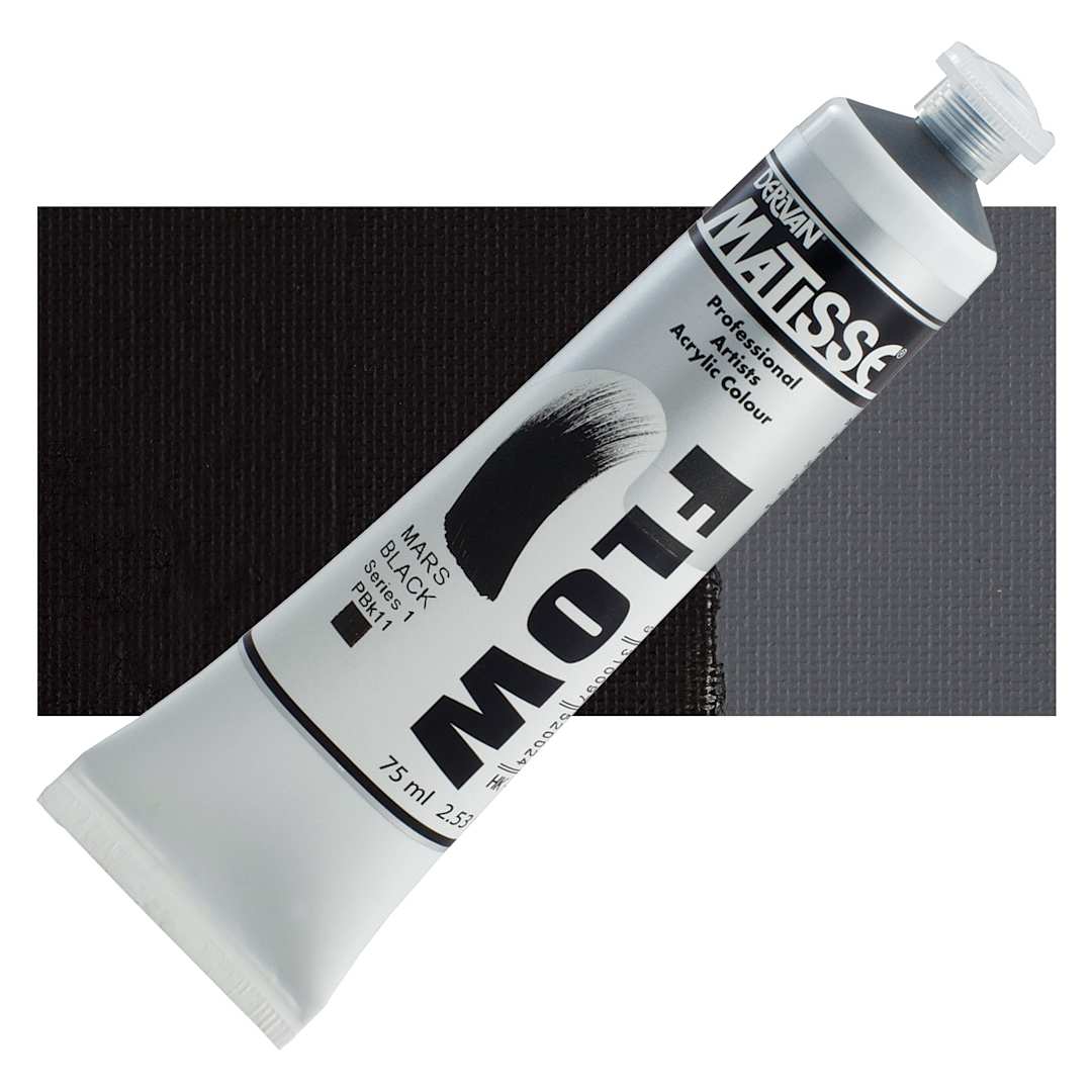 Open in modal - Matisse Flow Acrylic Paint - Mars Black, 75 ml tube and swatch