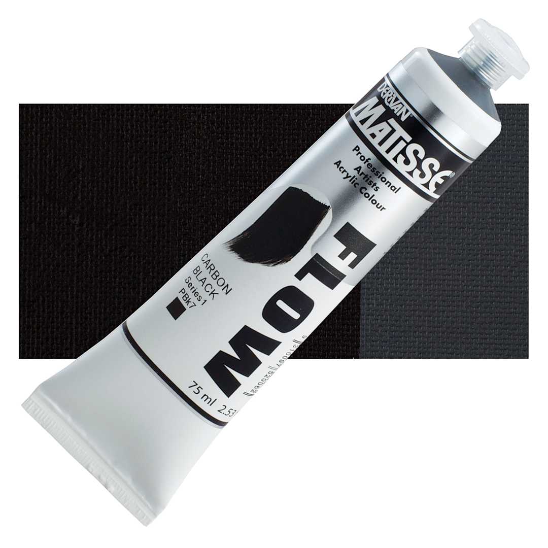 Open in modal - Matisse Flow Acrylic Paint - Carbon Black, 75 ml tube and swatch