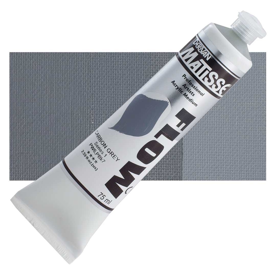 Open in modal - Matisse Flow Acrylic Paint - Carbon Grey, 75 ml tube and swatch