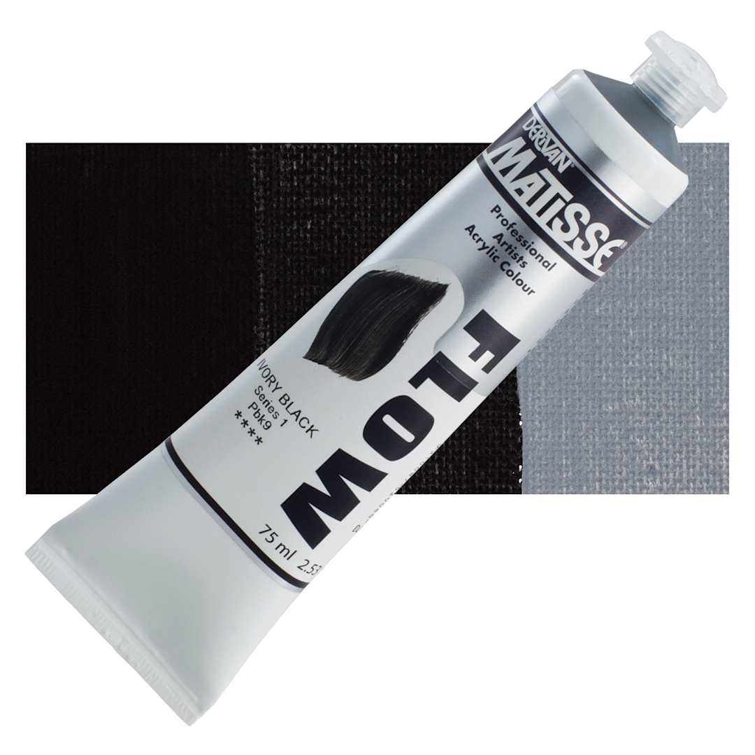 Open in modal - Matisse Flow Acrylic Paint - Ivory Black, 75 ml tube and swatch